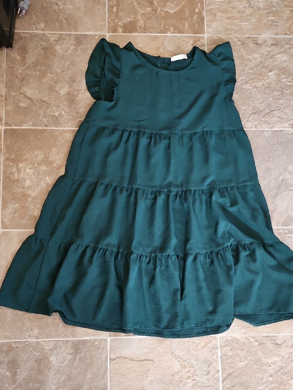 Girls' Tiered Ruffle Dress in Emerald Green